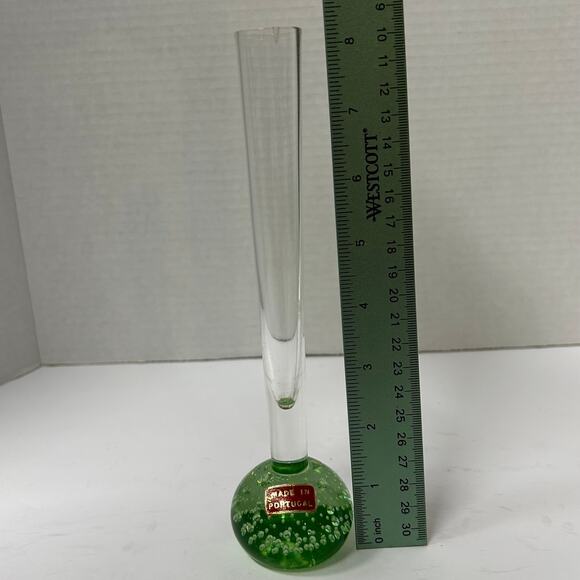 Vintage Green Glass Bullicante Bud Vase Made in Portugal - Picture 7 of 8
